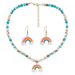 Cute Rainbow Design Bohemian Fashion Artificial Jade Beads Wholesale Necklace and Earrings Set