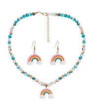 Cute Rainbow Design Bohemian Fashion Artificial Jade Beads Wholesale Necklace and Earrings Set