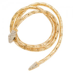 Creative Golden Snake Design Rhinestone Women Wholesale Necklace - Golden