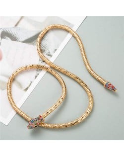 Creative Golden Snake Design Rhinestone Women Wholesale Necklace - Multicolor