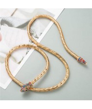 Creative Golden Snake Design Rhinestone Women Wholesale Necklace - Multicolor