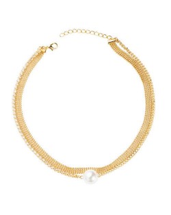 Rhinestone Decorated Unique Multi-layer Chains Pearl Fashion Jewelry Wholesale Necklace - Golden