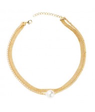 Rhinestone Decorated Unique Multi-layer Chains Pearl Fashion Jewelry Wholesale Necklace - Golden