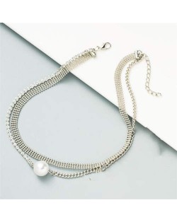Rhinestone Decorated Unique Multi-layer Chains Pearl Fashion Jewelry Wholesale Necklace - Silver