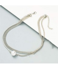 Rhinestone Decorated Unique Multi-layer Chains Pearl Fashion Jewelry Wholesale Necklace - Silver
