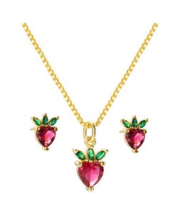 Strawberry Design Wholesale Jewelry Collection Western Fashion Necklace and Earrings Set