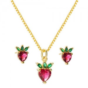 Strawberry Design Wholesale Jewelry Collection Western Fashion Necklace and Earrings Set