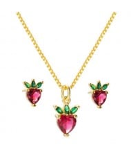 Strawberry Design Wholesale Jewelry Collection Western Fashion Necklace and Earrings Set