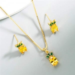 Pineapple Design Wholesale Jewelry Copper Western Fashion Necklace and Earrings Set