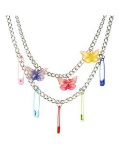 Colorful Wholesale Jewelry Pins and Butterflies Pendants Dual Layers Fashion Necklace