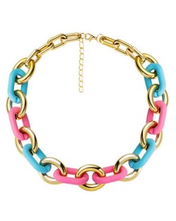 Wholesale Jewelry Pink and Blue Chain Mix High Fashion Alloy Costume Necklace