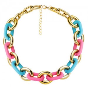 Wholesale Jewelry Pink and Blue Chain Mix High Fashion Alloy Costume Necklace