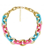 Wholesale Jewelry Pink and Blue Chain Mix High Fashion Alloy Costume Necklace