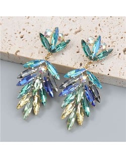 Leaf Shape Colorful Rhinestone Shining Romantic Fashion Wholesale Earrings - Blue
