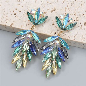 Leaf Shape Colorful Rhinestone Shining Romantic Fashion Wholesale Earrings - Blue