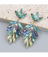 Leaf Shape Colorful Rhinestone Shining Romantic Fashion Wholesale Earrings - Blue