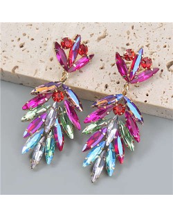 Leaf Shape Colorful Rhinestone Shining Romantic Fashion Wholesale Earrings - Rose