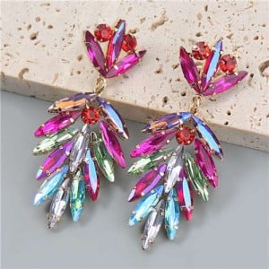 Leaf Shape Colorful Rhinestone Shining Romantic Fashion Wholesale Earrings - Rose