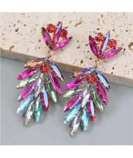 Leaf Shape Colorful Rhinestone Shining Romantic Fashion Wholesale Earrings - Rose