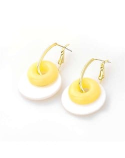 Korean Fashion Wholesale Jewelry Dual Circles Cute Style Candy Color Resin Earrings - Yellow