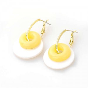 Korean Fashion Wholesale Jewelry Dual Circles Cute Style Candy Color Resin Earrings - Yellow