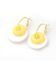Korean Fashion Wholesale Jewelry Dual Circles Cute Style Candy Color Resin Earrings - Yellow