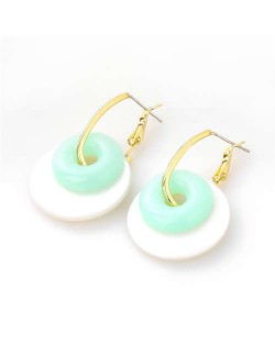 Korean Fashion Wholesale Jewelry Dual Circles Cute Style Candy Color Resin Earrings - Green