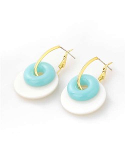 Korean Fashion Wholesale Jewelry Dual Circles Cute Style Candy Color Resin Earrings - Teal