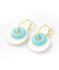 Korean Fashion Wholesale Jewelry Dual Circles Cute Style Candy Color Resin Earrings - Teal