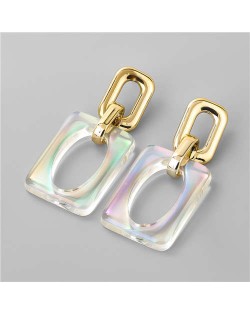Colorful Resin Hollow Design Punk Fashion Wholesale Jewelry Costume Earrings - Square