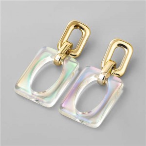 Colorful Resin Hollow Design Punk Fashion Wholesale Jewelry Costume Earrings - Square