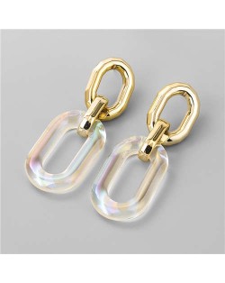 Colorful Resin Hollow Design Punk Fashion Wholesale Jewelry Costume Earrings - Oval
