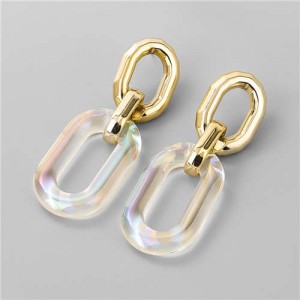 Colorful Resin Hollow Design Punk Fashion Wholesale Jewelry Costume Earrings - Oval