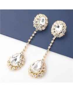 Waterdrop Shape High Fashion Wholesale Jewelry Rhinestone Women Long Earrings - Golden