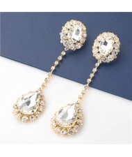Waterdrop Shape High Fashion Wholesale Jewelry Rhinestone Women Long Earrings - Golden