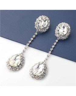 Waterdrop Shape High Fashion Wholesale Jewelry Rhinestone Women Long Earrings - Silver