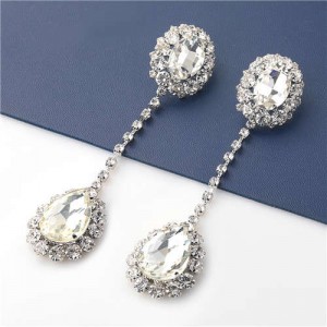 Waterdrop Shape High Fashion Wholesale Jewelry Rhinestone Women Long Earrings - Silver