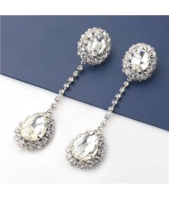 Waterdrop Shape High Fashion Wholesale Jewelry Rhinestone Women Long Earrings - Silver