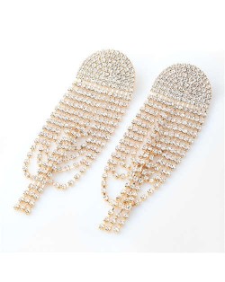 Super Shining Fan Shape Tassel High Fashion Wholesale Jewelry Banquet Women Alloy Costume Earrings - Golden