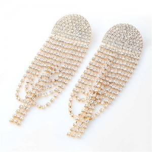 Super Shining Fan Shape Tassel High Fashion Wholesale Jewelry Banquet Women Alloy Costume Earrings - Golden