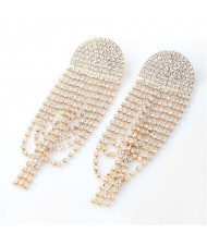 Super Shining Fan Shape Tassel High Fashion Wholesale Jewelry Banquet Women Alloy Costume Earrings - Golden