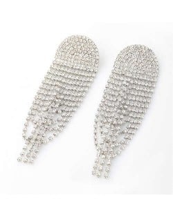 Super Shining Fan Shape Tassel High Fashion Wholesale Jewelry Banquet Women Alloy Costume Earrings - Silver