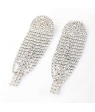 Super Shining Fan Shape Tassel High Fashion Wholesale Jewelry Banquet Women Alloy Costume Earrings - Silver