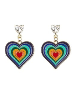 Ethnic Style Multi-layer Peach Heart Unique Design Colorful Oil-spot Glazed Alloy Wholesale Earrings