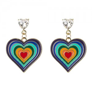 Ethnic Style Multi-layer Peach Heart Unique Design Colorful Oil-spot Glazed Alloy Wholesale Earrings