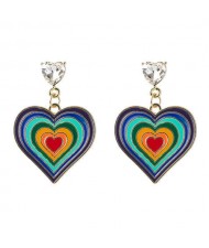 Ethnic Style Multi-layer Peach Heart Unique Design Colorful Oil-spot Glazed Alloy Wholesale Earrings