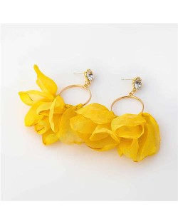 Cloth Tassel Floral Design U.S. High Fashion Women Hoop Wholesale Earrings - Yellow