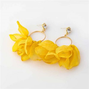 Cloth Tassel Floral Design U.S. High Fashion Women Hoop Wholesale Earrings - Yellow