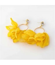Cloth Tassel Floral Design U.S. High Fashion Women Hoop Wholesale Earrings - Yellow