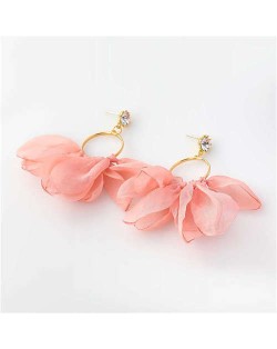 Cloth Tassel Floral Design U.S. High Fashion Women Hoop Wholesale Earrings - Pink